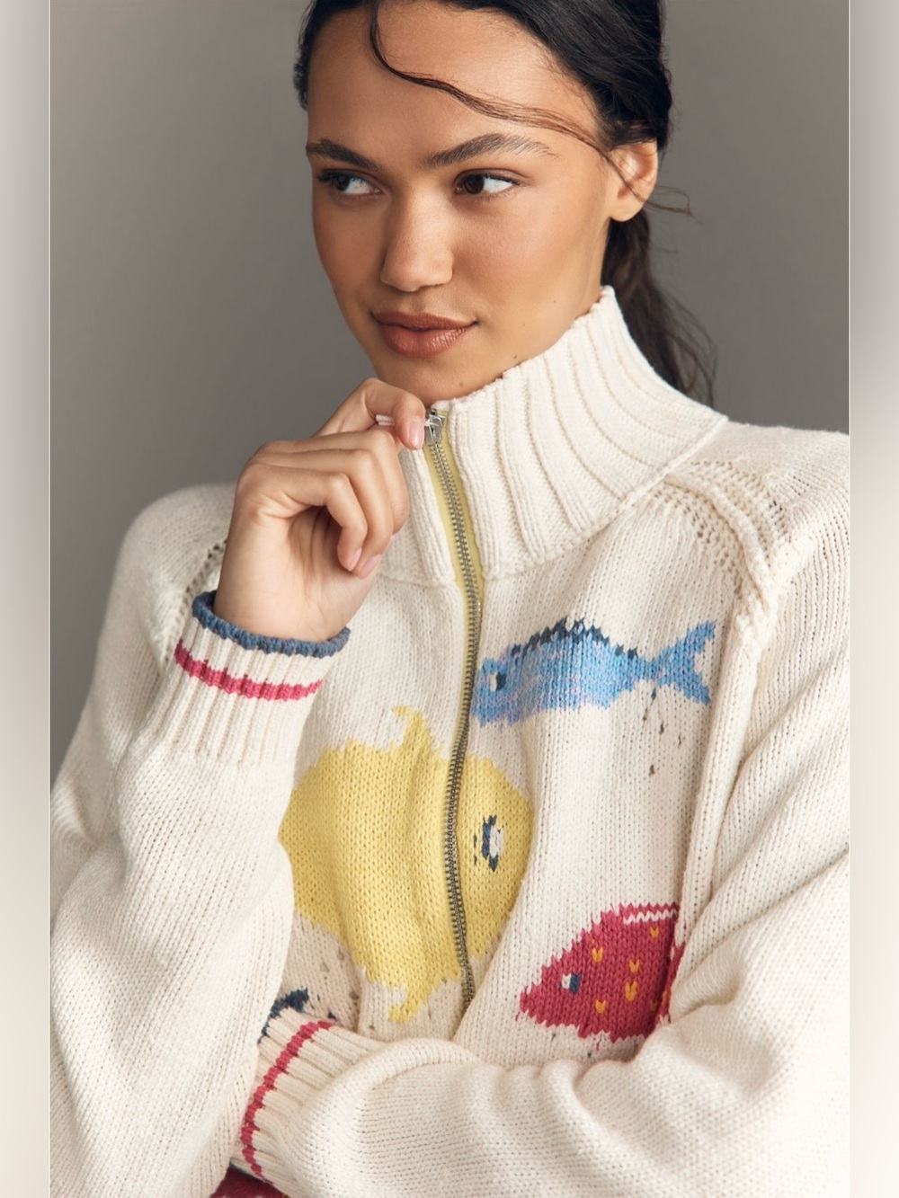 NWT Anthropologie Pilcro Fish Icon Zip-Up Sweater
